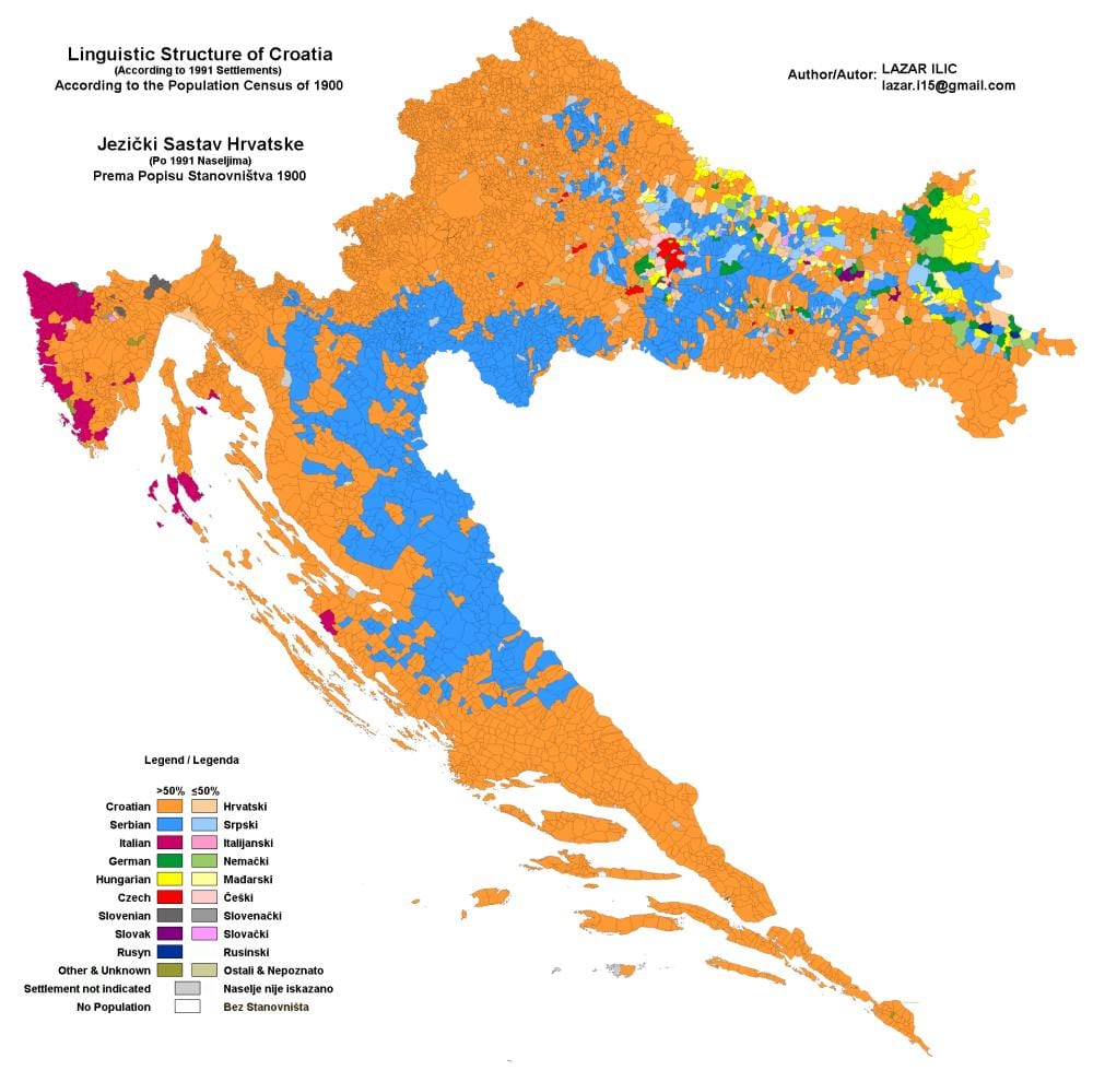 kaart van etniese kaart van kroasië
