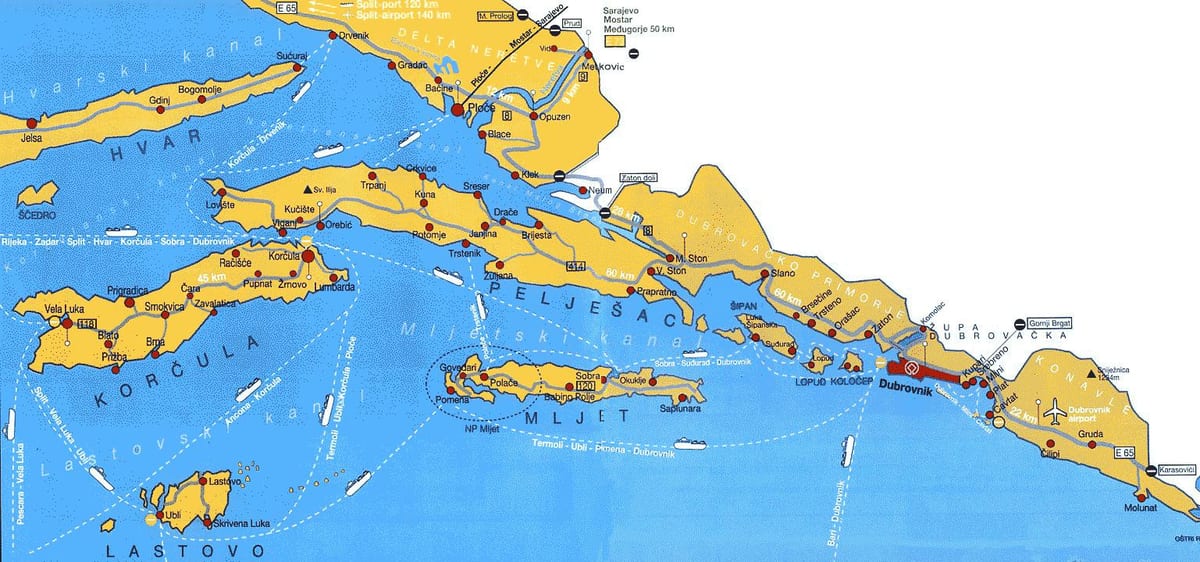 kroasië kaart dubrovnik gebied