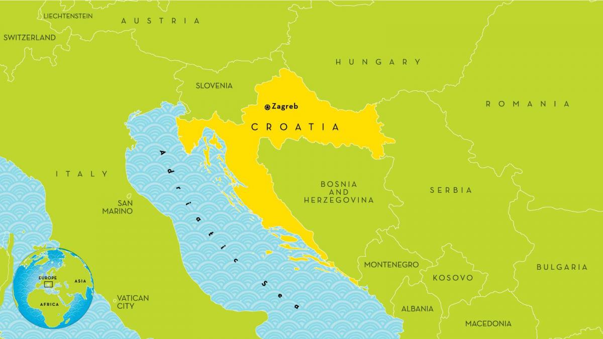 kaart van kroasië en die omliggende gebiede