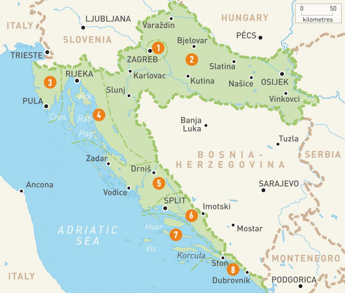 kaart van kroasië en eilande
