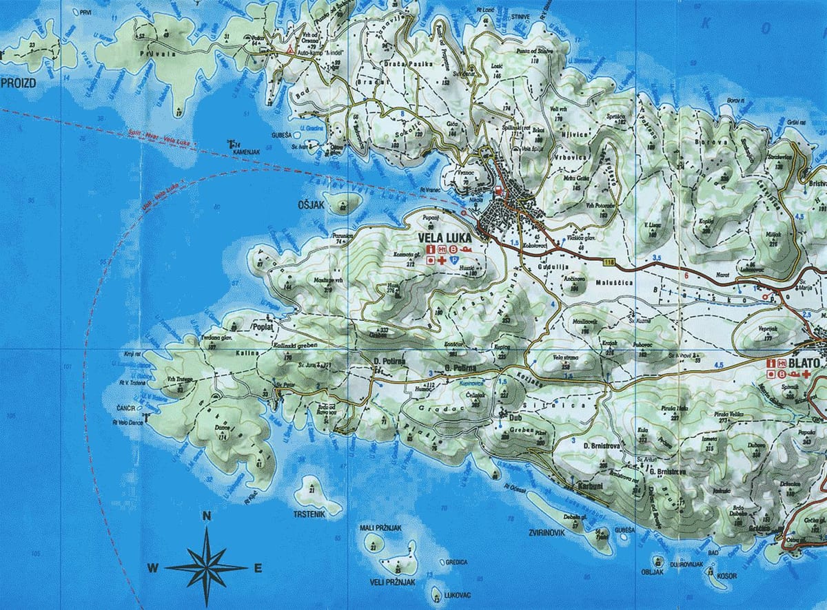 kaart van korcula kroasië