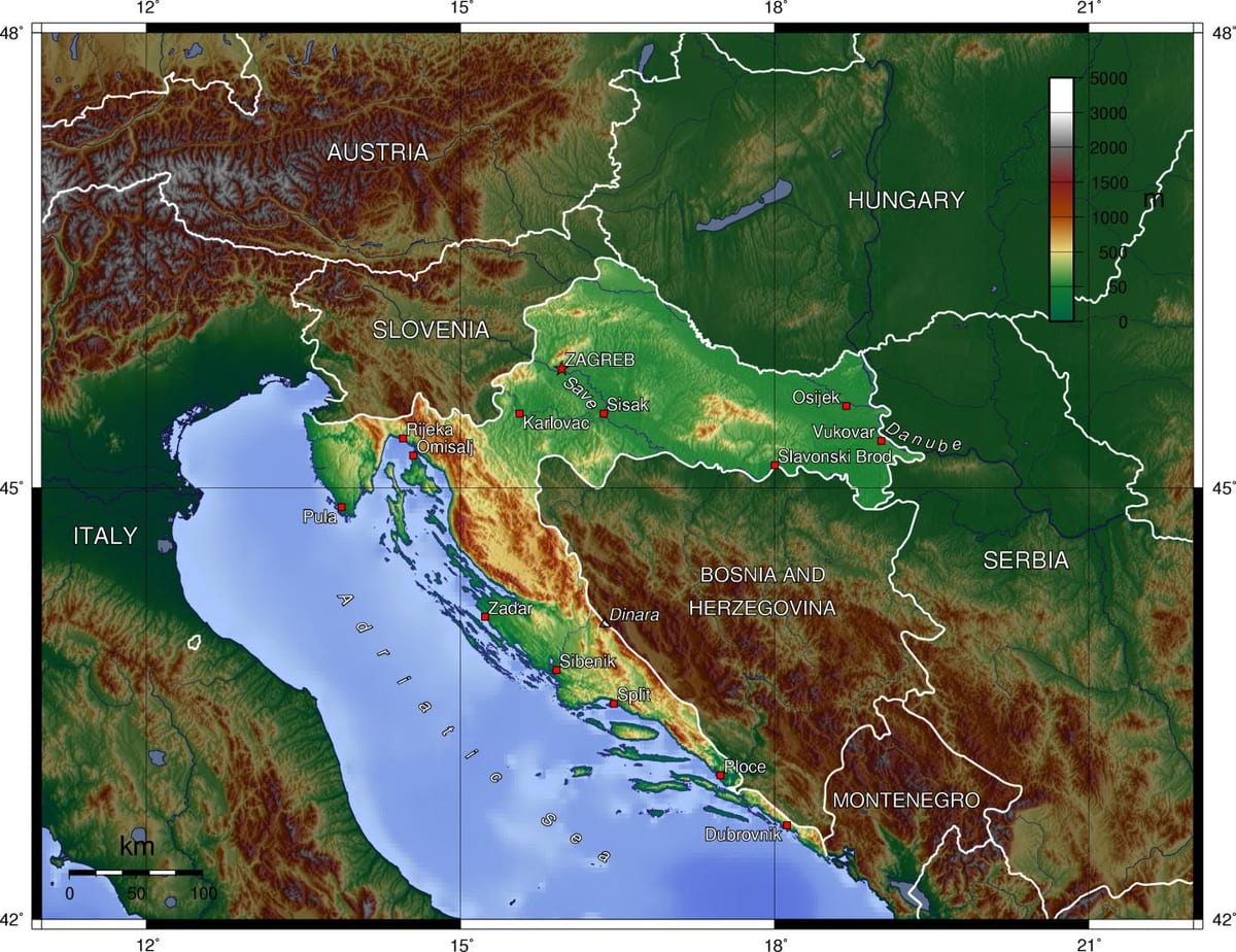 kroasië geografie kaart