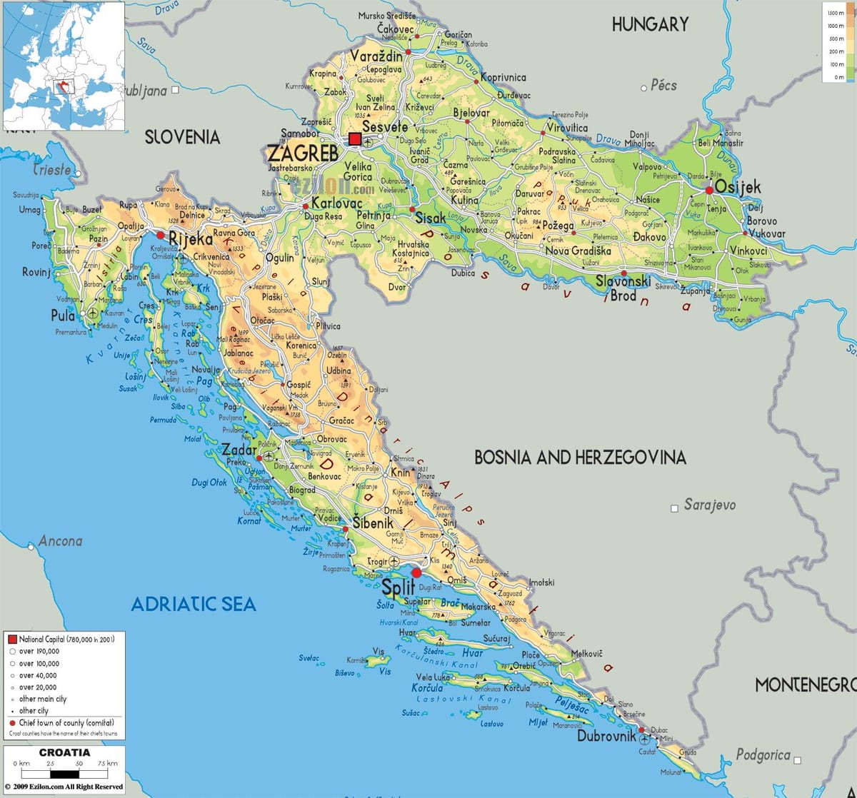 kaart van kroasië rivier