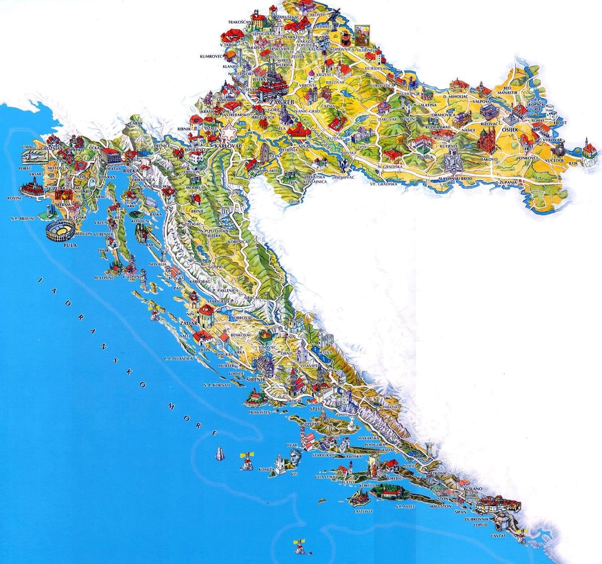 kroasië plekke om te besoek kaart
