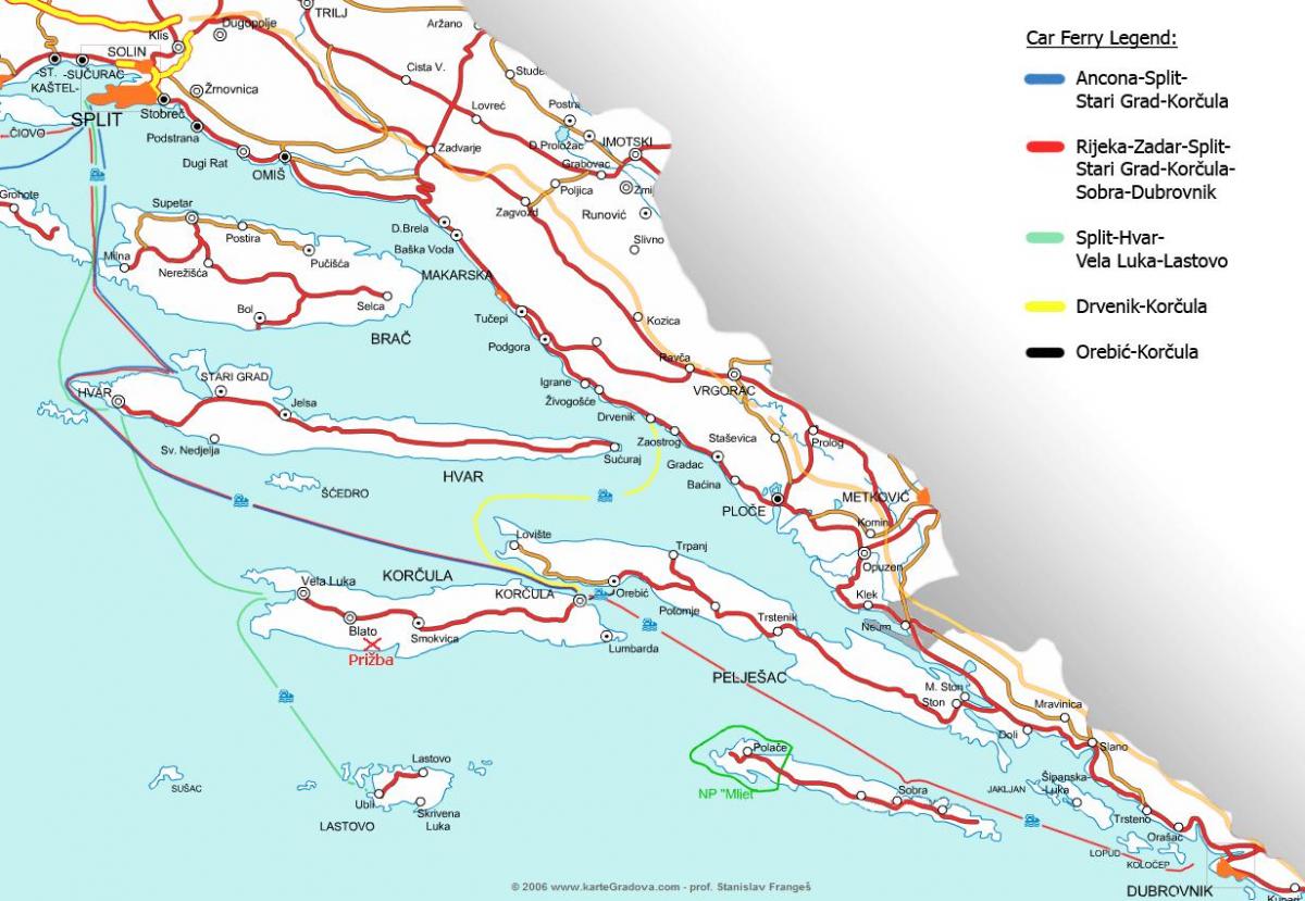 kaart van kroasië ferry