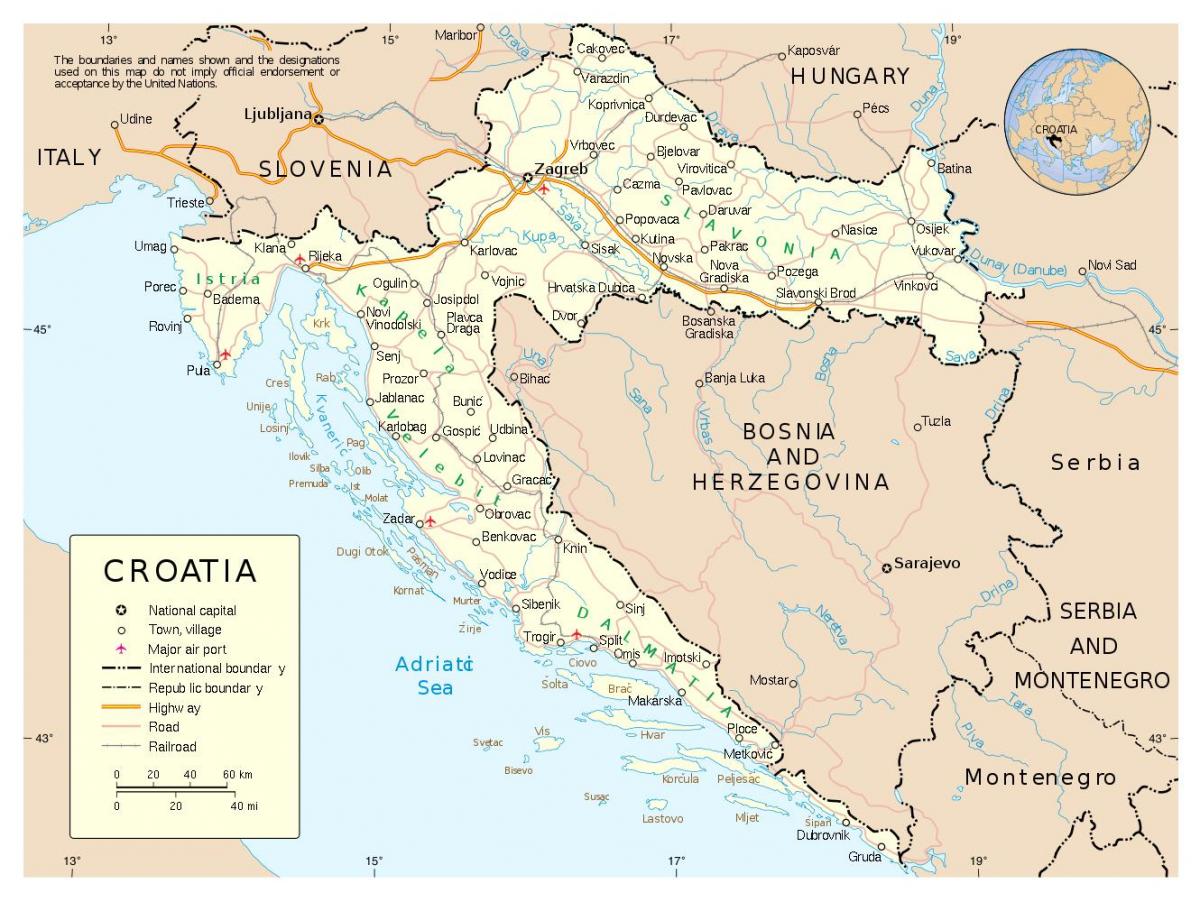 kaart van kroasië met stede