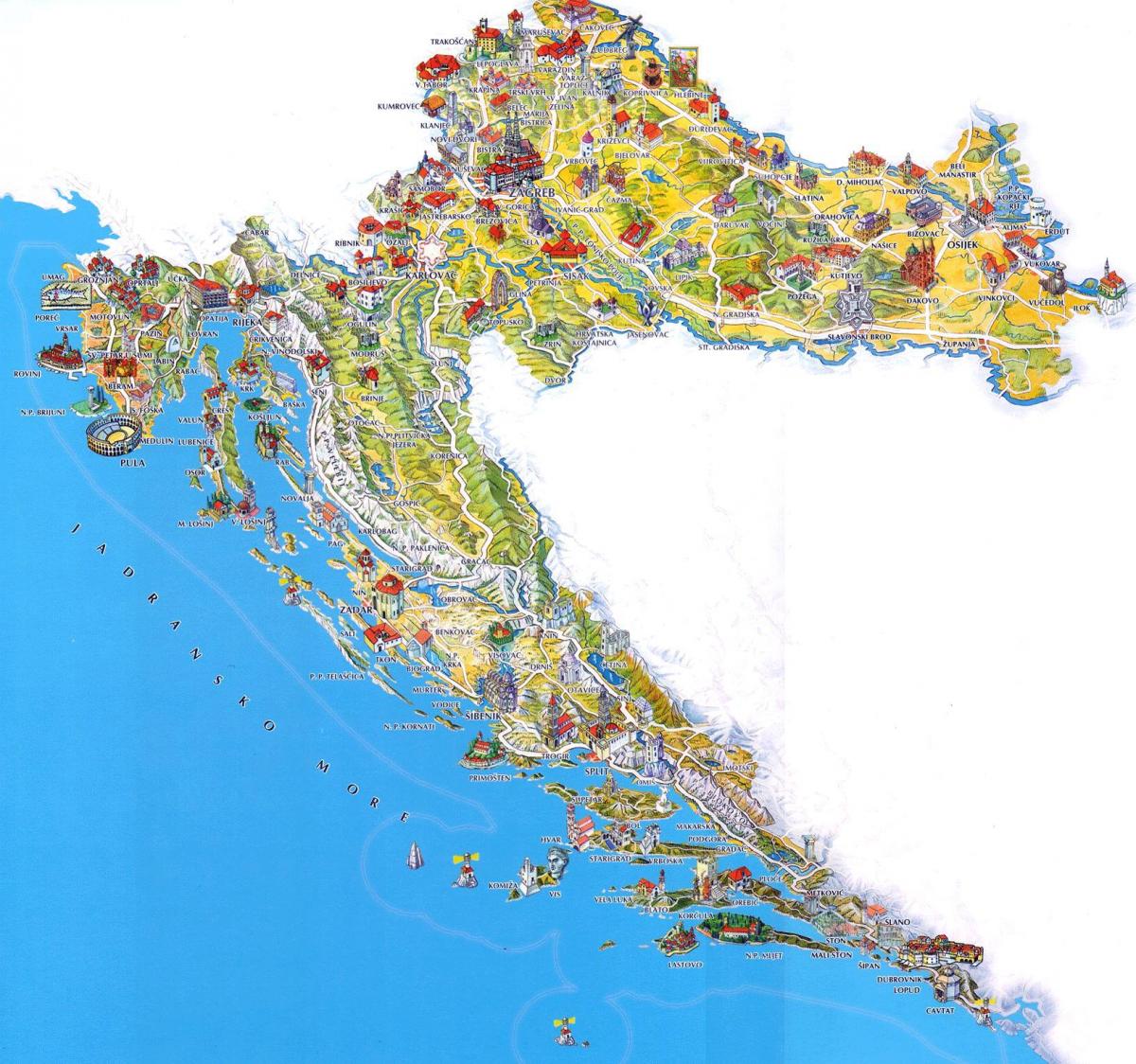 kroasië toeriste-aantreklikhede kaart