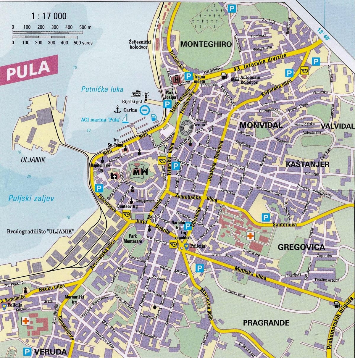 toeriste kaart van die pula kroasië