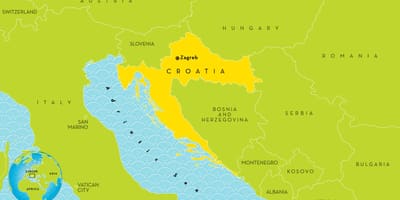 Kaart van kroasië en die omliggende gebiede