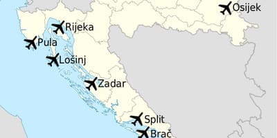 Kaart van kroasië wat lughawens
